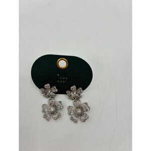 A New Day Silver Floral Drop Earrings Crystal Accent